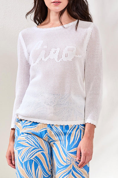Haut en tricot ajouré à inscription brodée – TRIBAL #2460O-576