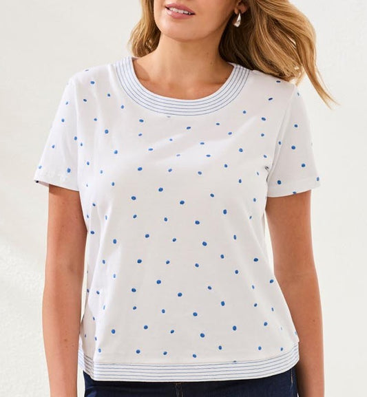 T-shirt à pois brodés et surpiqûres décoratives – TRIBAL #2468O-8431