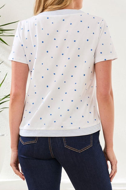 T-shirt à pois brodés et surpiqûres décoratives – TRIBAL #2468O-8431