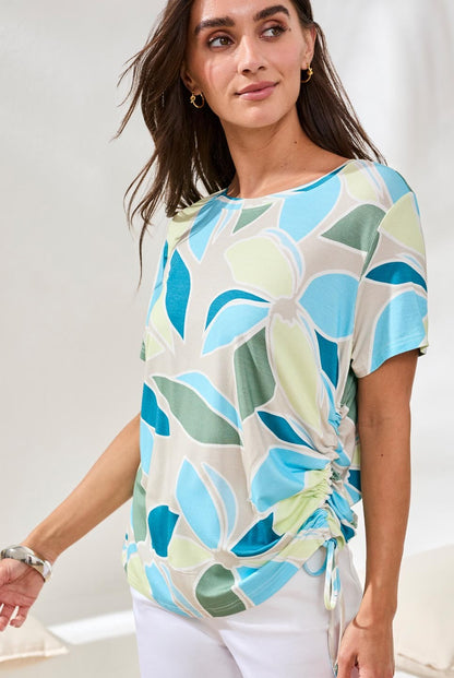 Haut fluide à imprimé floral abstrait et fronce latérale ajustable – Tribal #2498O-3457