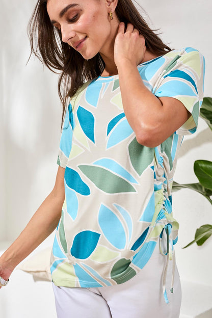 Haut fluide à imprimé floral abstrait et fronce latérale ajustable – Tribal #2498O-3457