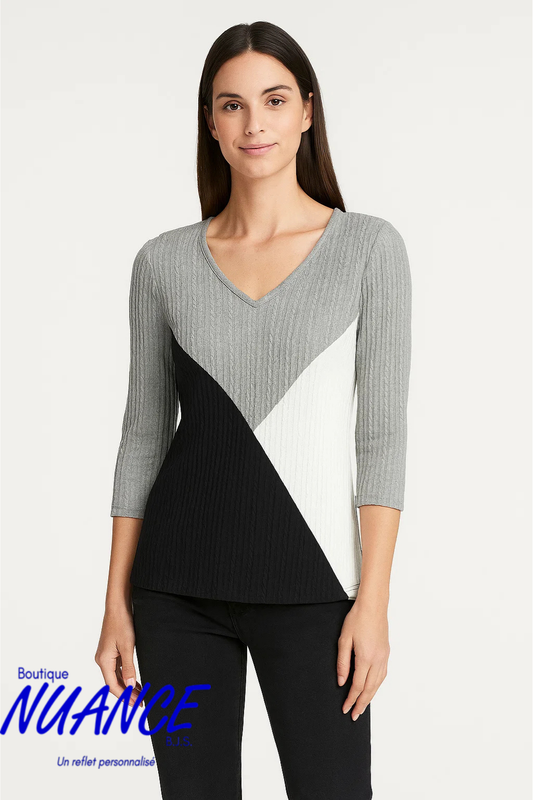 Tricot Géométrique et Élégance Moderne - Le Haut Modes Crystal #25-11351