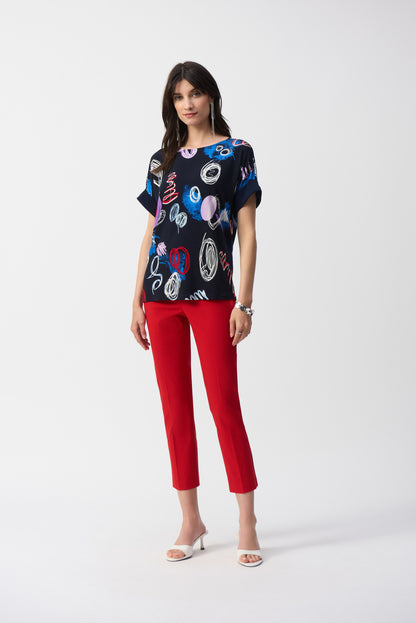 Silky knit boxy top with abstract print, by Joseph Ribkoff #251132