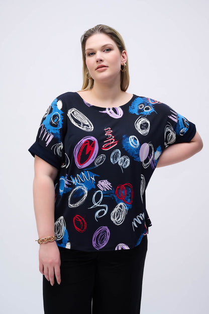 Silky knit boxy top with abstract print, by Joseph Ribkoff #251132