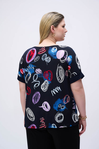 Silky knit boxy top with abstract print, by Joseph Ribkoff #251132