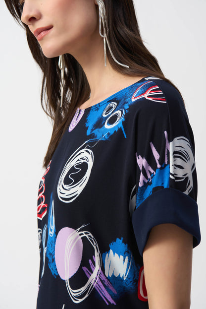 Silky knit boxy top with abstract print, by Joseph Ribkoff #251132