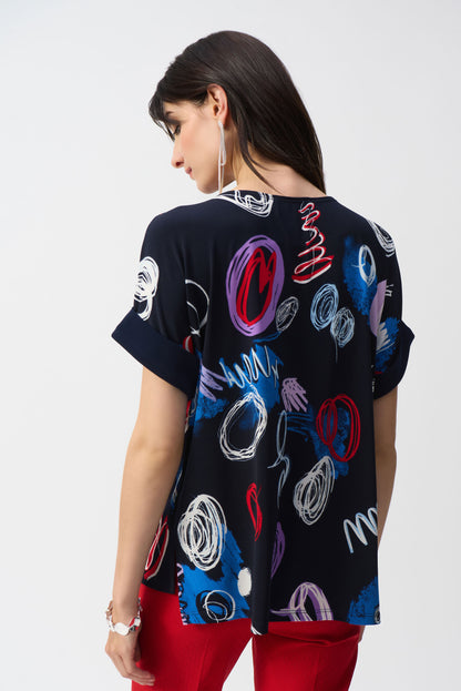 Silky knit boxy top with abstract print, by Joseph Ribkoff #251132