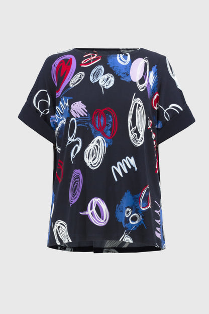 Silky knit boxy top with abstract print, by Joseph Ribkoff #251132
