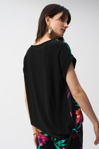 Boxy top in silky knit and tropical print georgette, by Joseph Ribkoff #251214
