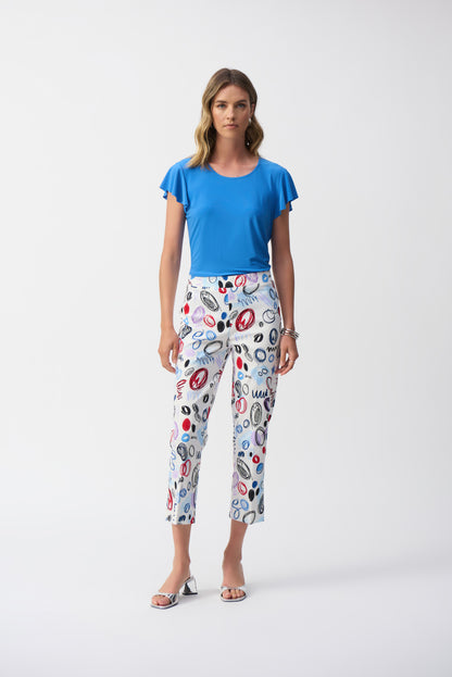Pull-on cropped pants in abstract print in Millennium by Joseph Ribkoff #251221