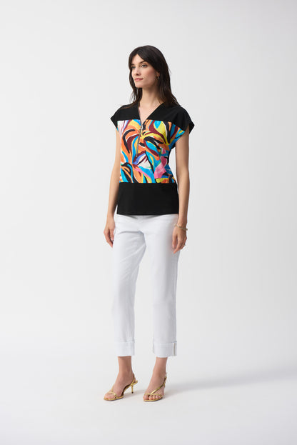 Haut boxy abstrait en tricot soyeux et satin, par Joseph Ribkoff #251248