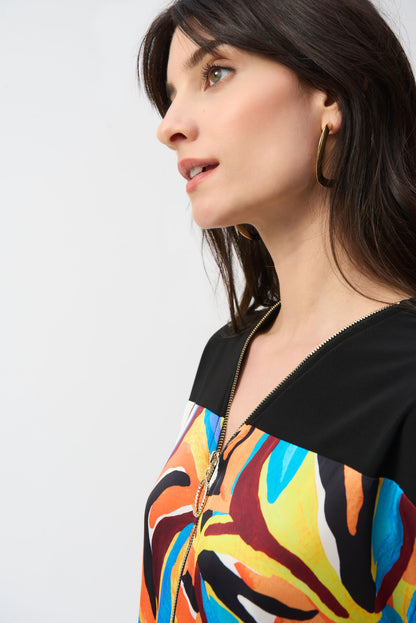 Haut boxy abstrait en tricot soyeux et satin, par Joseph Ribkoff #251248