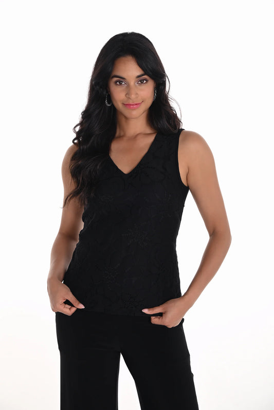 Black Floral Embroidered V-Neck Camisole by Frank Lyman #251267