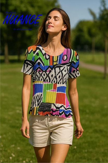 Chandail à manches courtes, tissu extensible et texturé, par Frank Lyman #251543