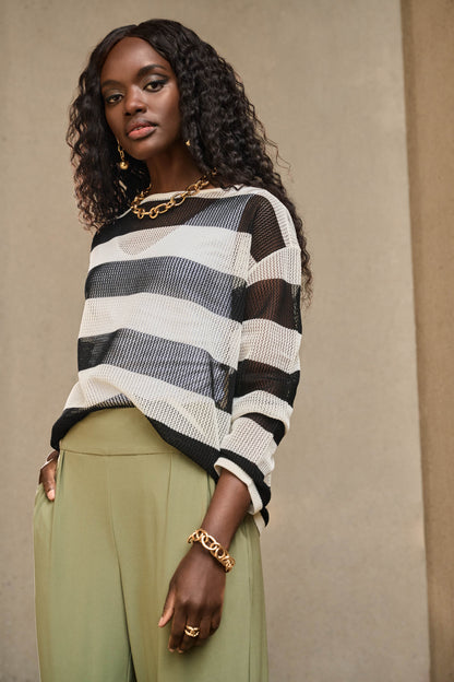 Striped Boat Neck Long Sleeve Knit Sweater by Joseph Ribkoff #251922