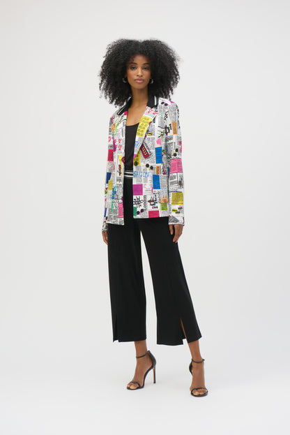 Silky Knit Fitted Jacket with Word Pattern - Joseph Ribkoff #252088
