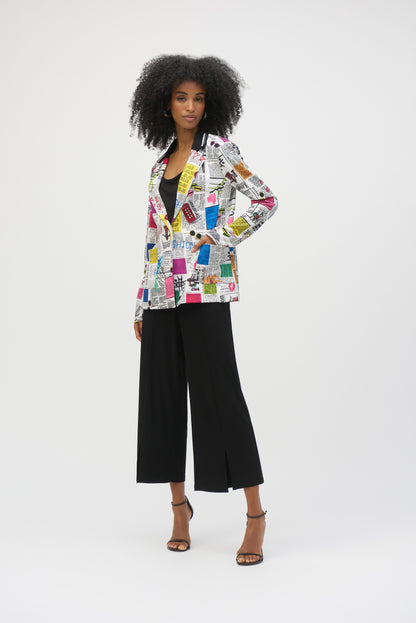 Silky Knit Fitted Jacket with Word Pattern - Joseph Ribkoff #252088