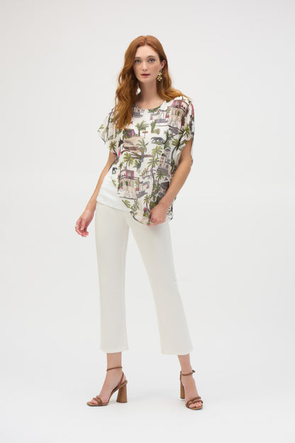 Expressive Print Chiffon Poncho Top - Joseph Ribkoff #252228