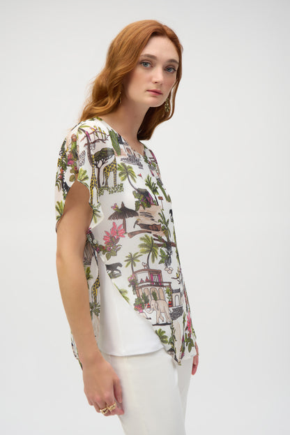 Expressive Print Chiffon Poncho Top - Joseph Ribkoff #252228