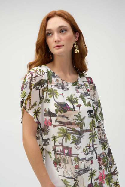 Expressive Print Chiffon Poncho Top - Joseph Ribkoff #252228