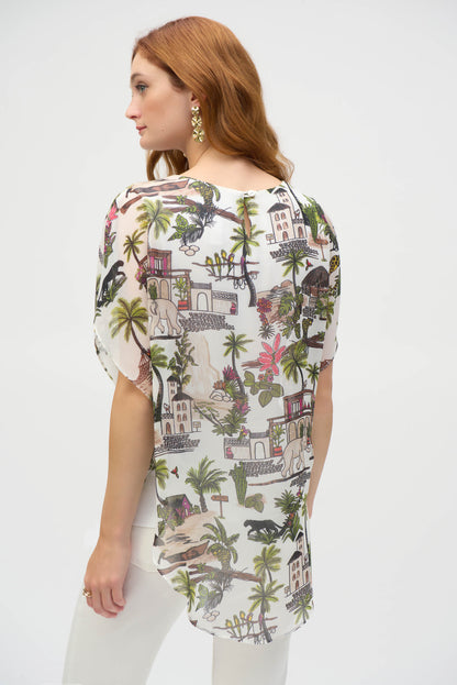 Expressive Print Chiffon Poncho Top - Joseph Ribkoff #252228