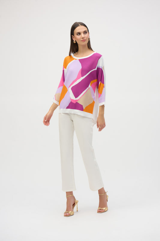 Pull en tricot à col bateau, imprimé abstrait coloré, par Joseph Ribkoff #252927