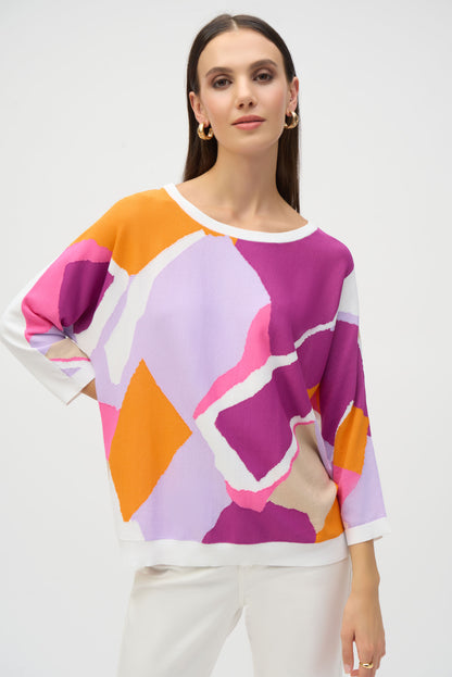 Pull en tricot à col bateau, imprimé abstrait coloré, par Joseph Ribkoff #252927