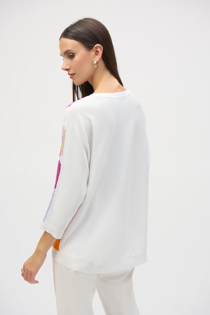 Pull en tricot à col bateau, imprimé abstrait coloré, par Joseph Ribkoff #252927