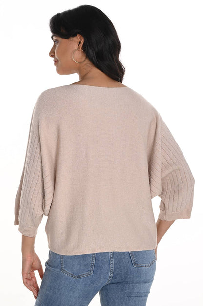 Haut en tricot beige rosé (blush) à appliqués floraux, par Frank Lyman #256767U