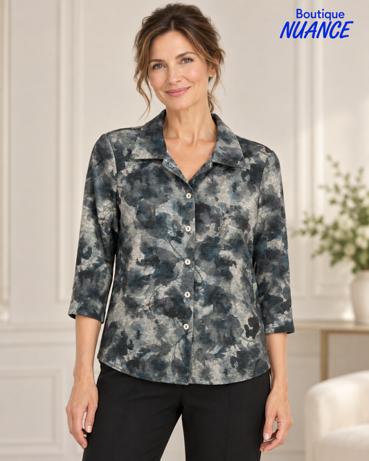 Chemisier style flanelle à imprimé effet coups de pinceau – Modes Crystal #26-6792