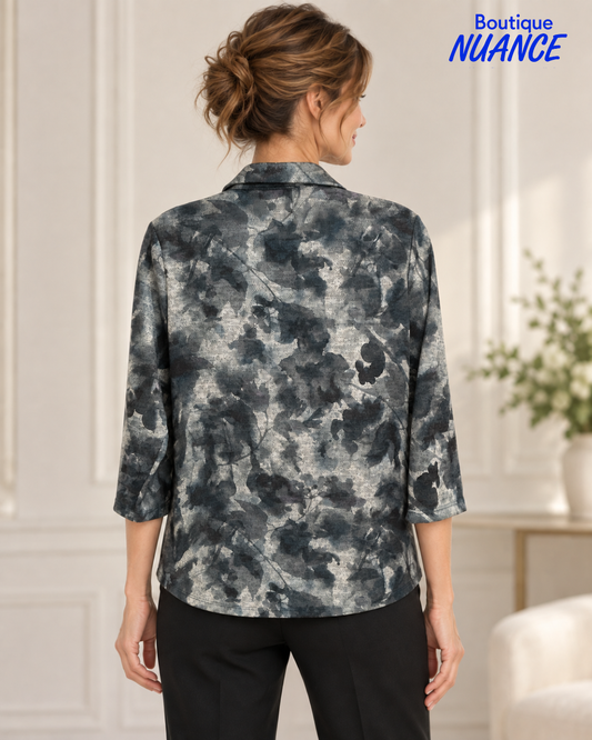 Chemisier style flanelle à imprimé effet coups de pinceau – Modes Crystal #26-6792
