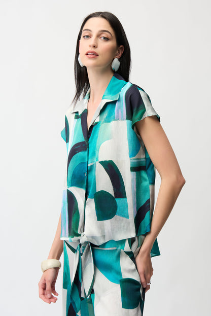 Haut boxy en satin texturé à imprimé géométrique - Joseph Ribkoff #261065