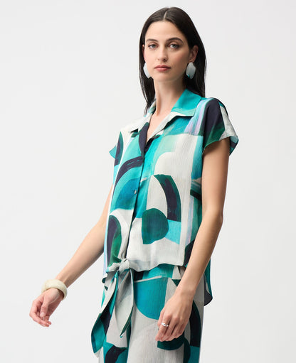 Haut boxy en satin texturé à imprimé géométrique - Joseph Ribkoff #261065