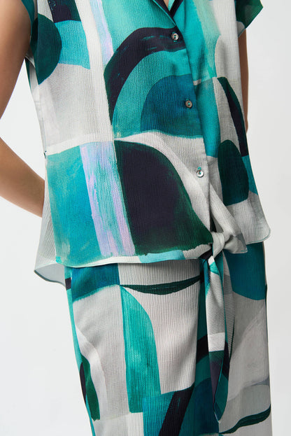 Haut boxy en satin texturé à imprimé géométrique - Joseph Ribkoff #261065