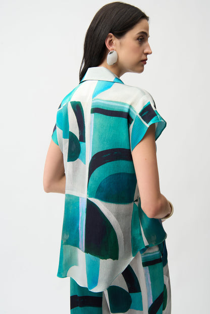 Haut boxy en satin texturé à imprimé géométrique - Joseph Ribkoff #261065