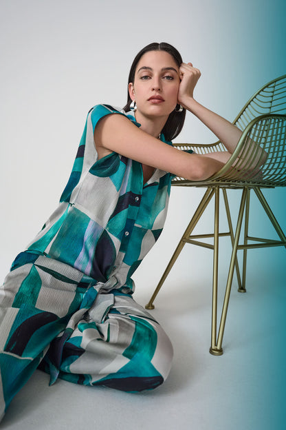 Haut boxy en satin texturé à imprimé géométrique - Joseph Ribkoff #261065