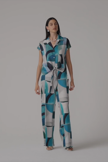Haut boxy en satin texturé à imprimé géométrique - Joseph Ribkoff #261065