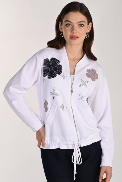 Veste Zippée en Tricot Soyeux à Motifs Floraux – Frank Lyman #261151U