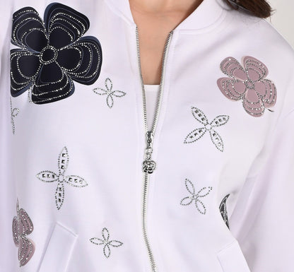 Veste Zippée en Tricot Soyeux à Motifs Floraux – Frank Lyman #261151U