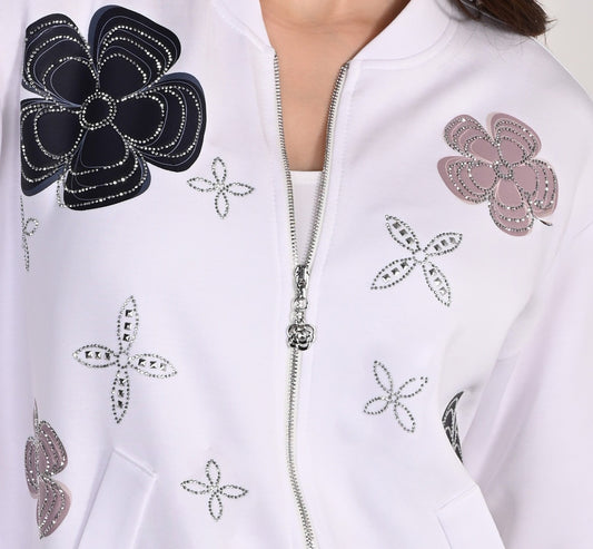 Veste Zippée en Tricot Soyeux à Motifs Floraux – Frank Lyman #261151U