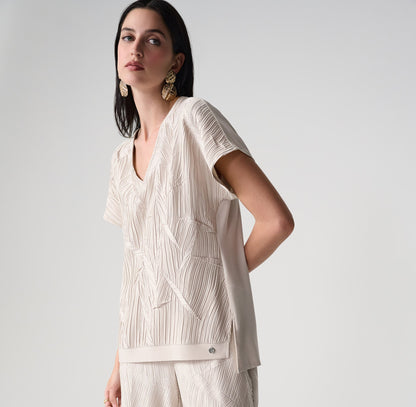 Haut boxy en satin plissé avec tricot soyeux au dos - Joseph Ribkoff #261160