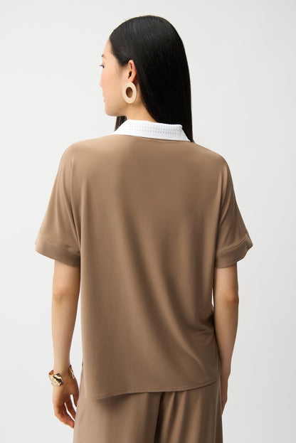 Haut boxy en tricot soyeux avec col polo - Joseph Ribkoff #261164