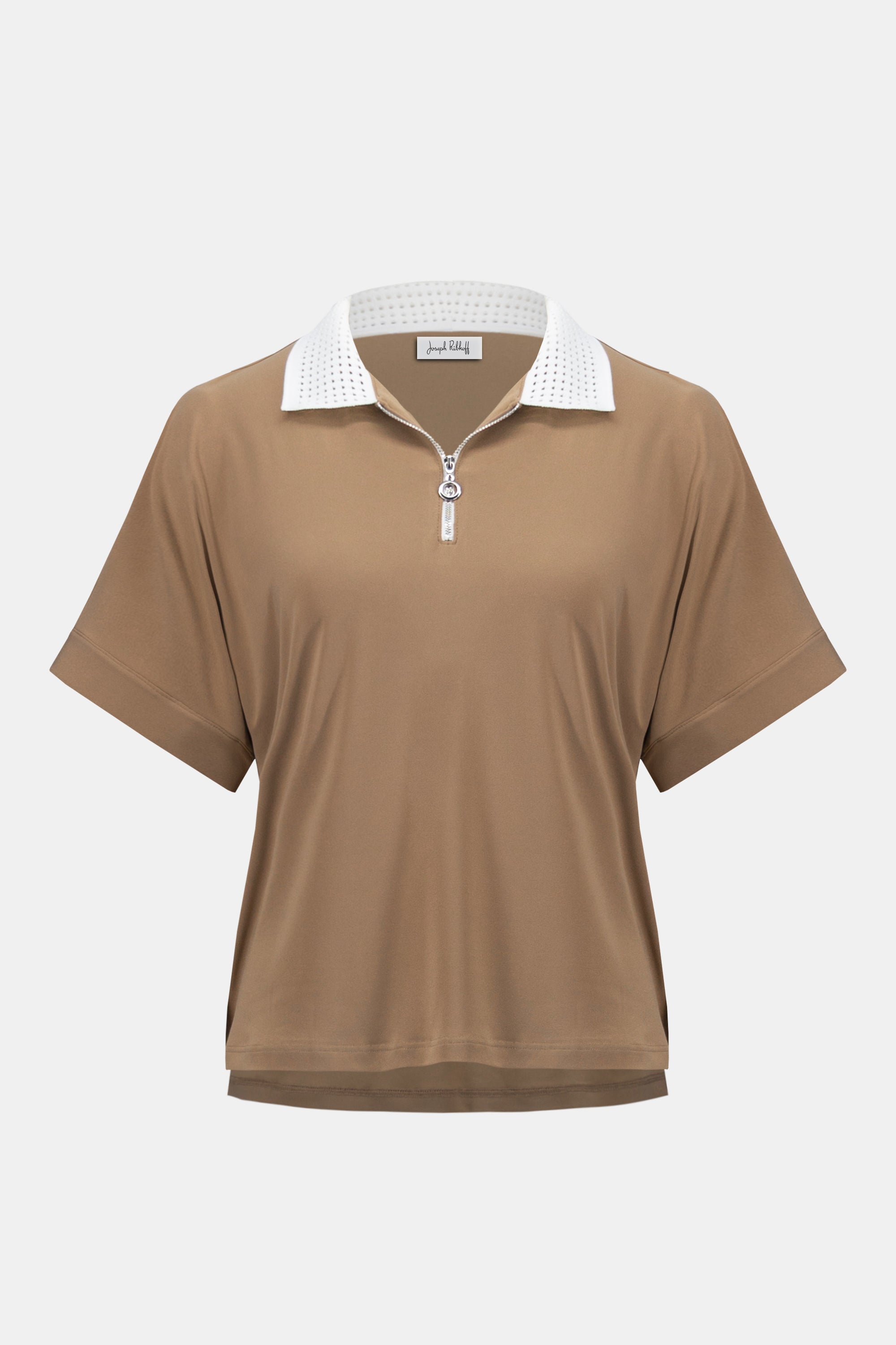 Boxy top in silky knit with polo collar - Joseph Ribkoff #261164