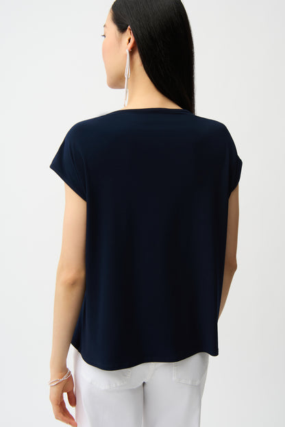 Straight-cut top in silky knit with guipure lace at the neckline - Joseph Ribkoff #261200