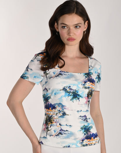 Haut à encolure carrée à imprimé paysage estival – Frank Lyman #261232