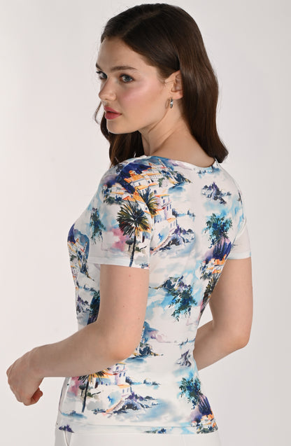 Haut à encolure carrée à imprimé paysage estival – Frank Lyman #261232