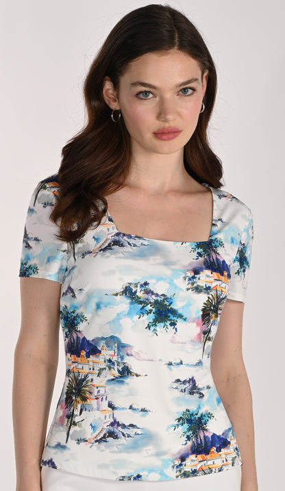 Haut à encolure carrée à imprimé paysage estival – Frank Lyman #261232