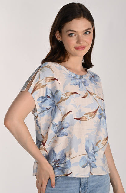 Haut en Tricot Soyeux à Motif Floral et Manches Fendues – Frank Lyman #261289