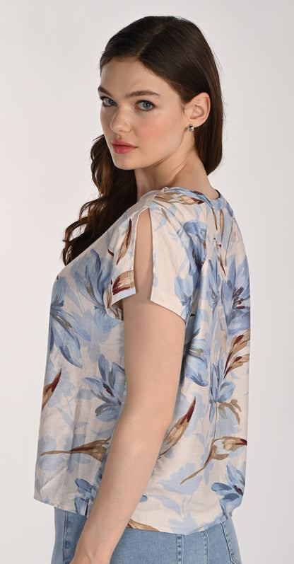 Haut en Tricot Soyeux à Motif Floral et Manches Fendues – Frank Lyman #261289