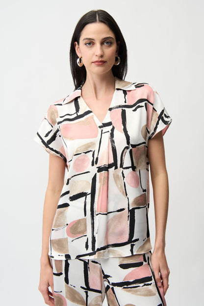 Haut boxy en satin à imprimé abstrait - Joseph Ribkoff  #261308